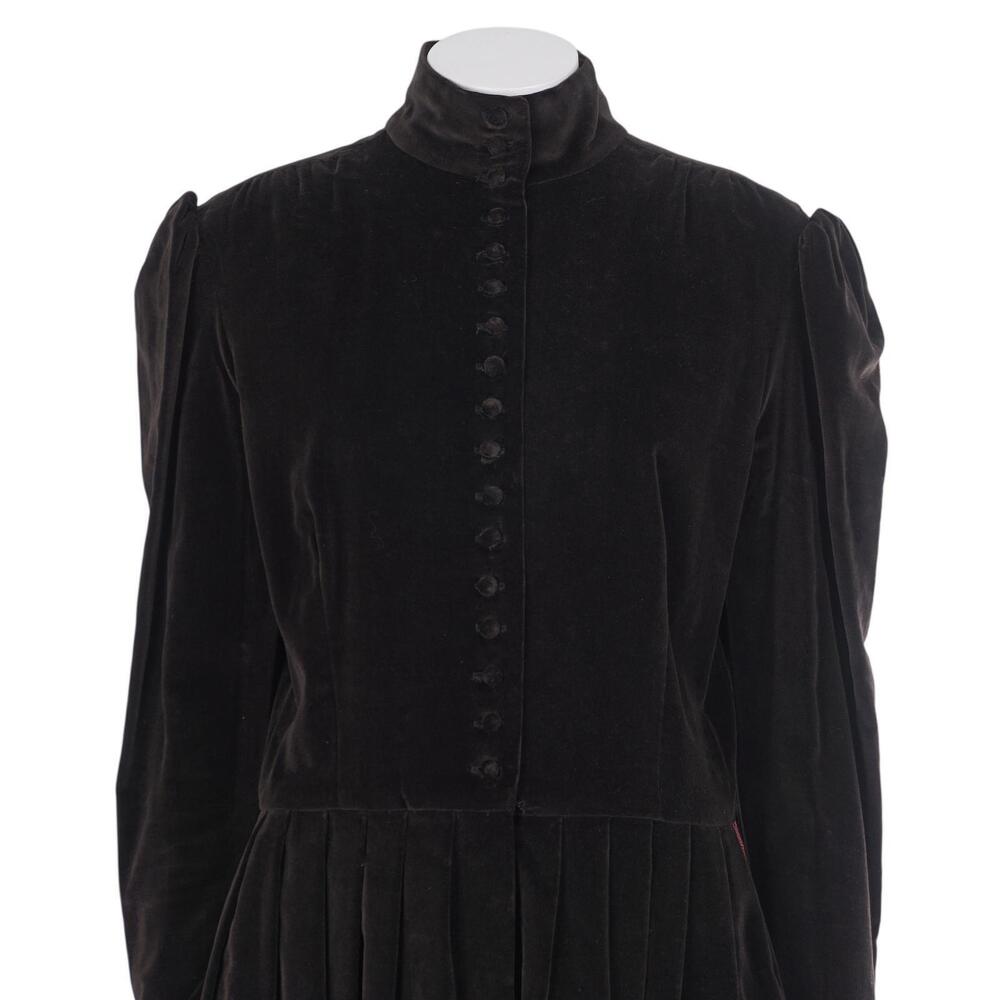 Ralph Lauren Vintage Dress 12 Brown Velvet High Neck Puff Sleeve Victorian Maxi - Picture 2 of 9